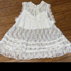 POL BABYDOLL White LACE SHEER TOP SLEEVELESS Ruffles Fluttery fairy COQUETTE S